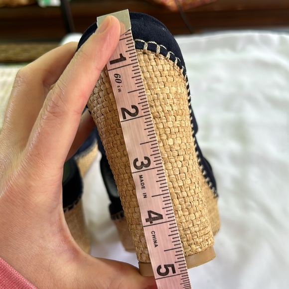 Stuart Weitzman Ponte Cutout Espadrille Platform Wedge Slides Navy Blue 8.5 - Picture 11 of 12